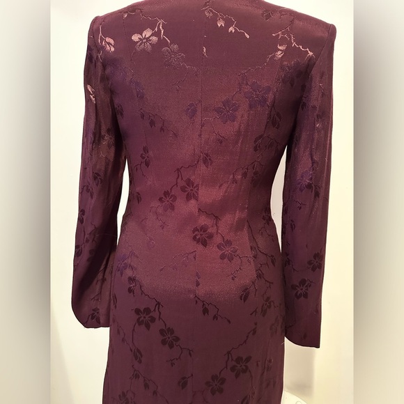 Gorgeous Dark Academia Plum Floral Jacquard Satin Boho Steampunk Coat Jacket S M - Picture 6 of 14